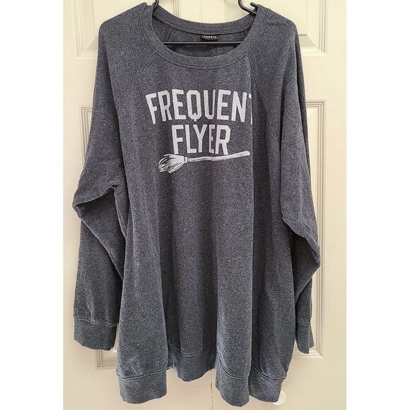 Torrid Frequent Flyer charcoal grey classic cozy fleece raglan sweatshirt - Picture 2 of 3